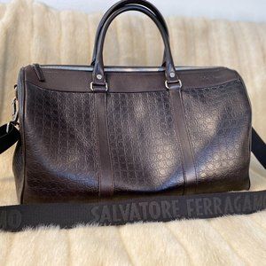 SALVATORE FERRAGAMO: Gancini-embossed brown leather duffel